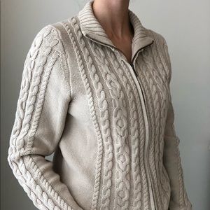 LL Bean Cable Knit Zip Up Sweater